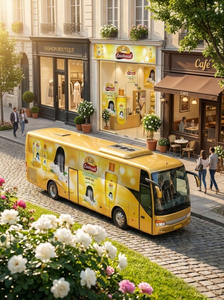 Enshaal jasmine hair oil 200 ml Shop bus in the front of shop | Enshaal Cosmetics