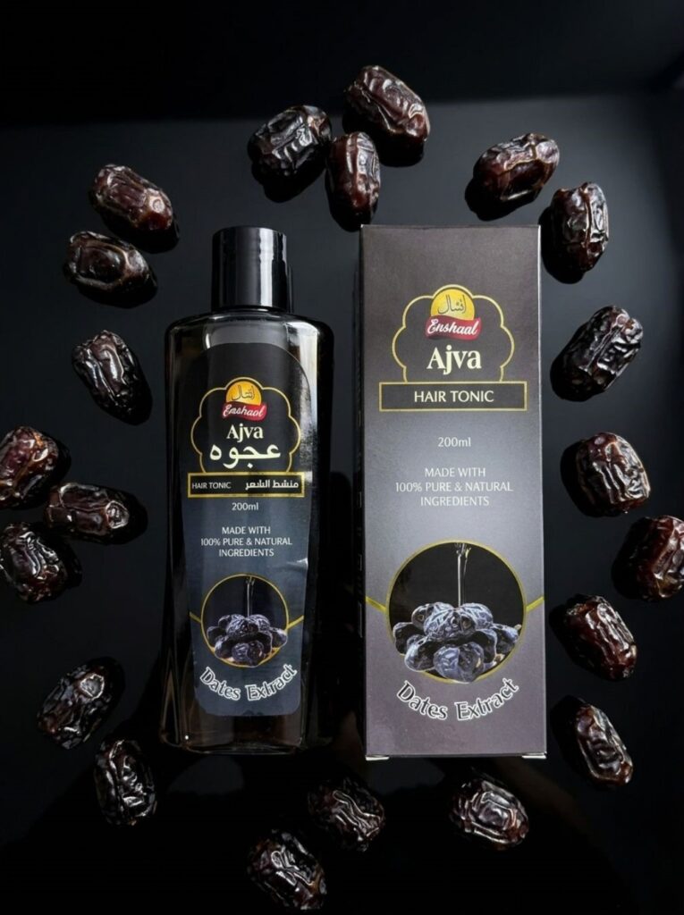 top view of Enshaal Ajva hair oil bottle