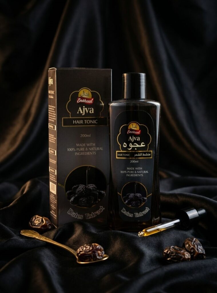 Ajva hair oil on black silk background